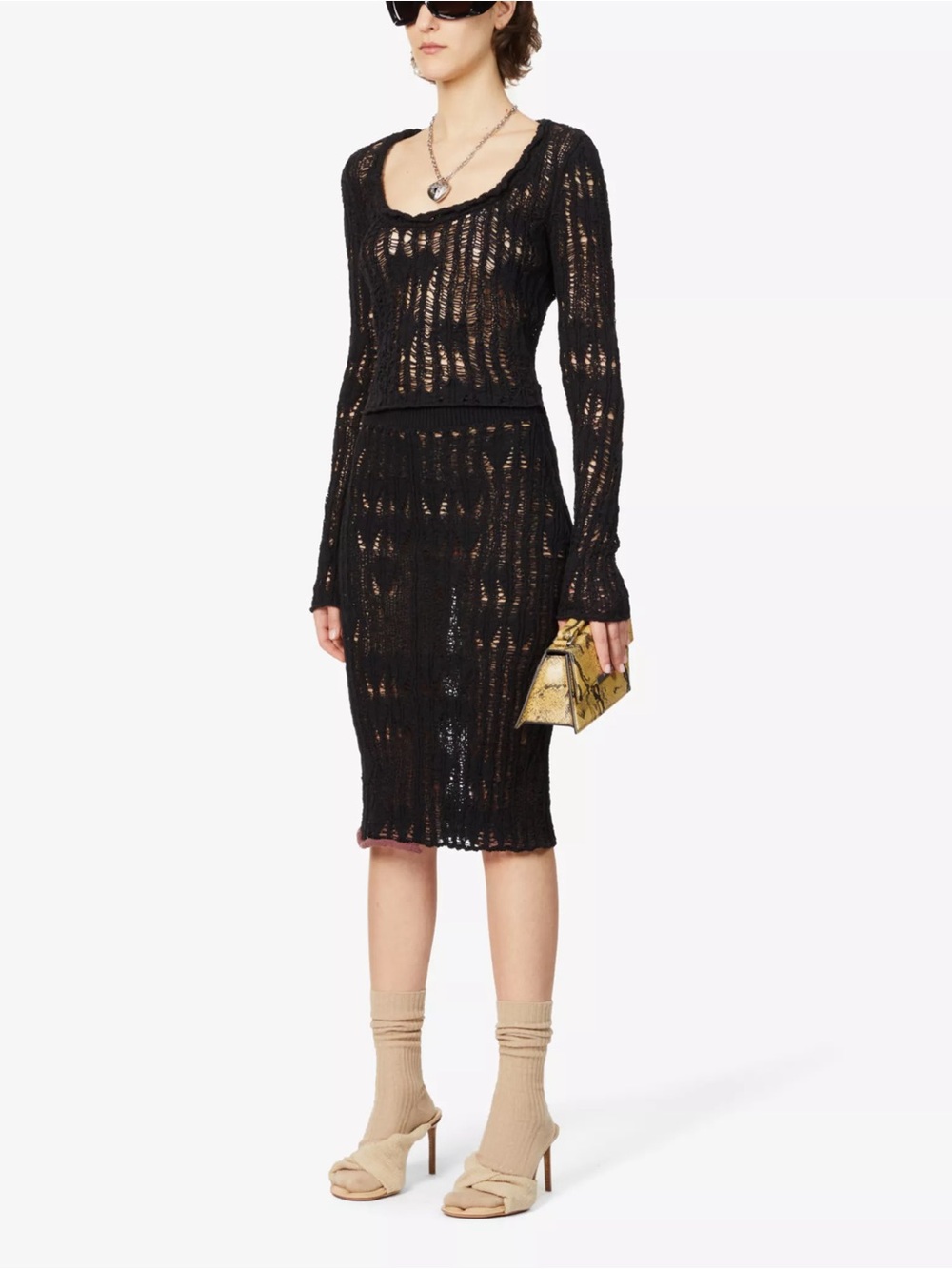 Acne Studios Black Open-Knit Midi Dress
